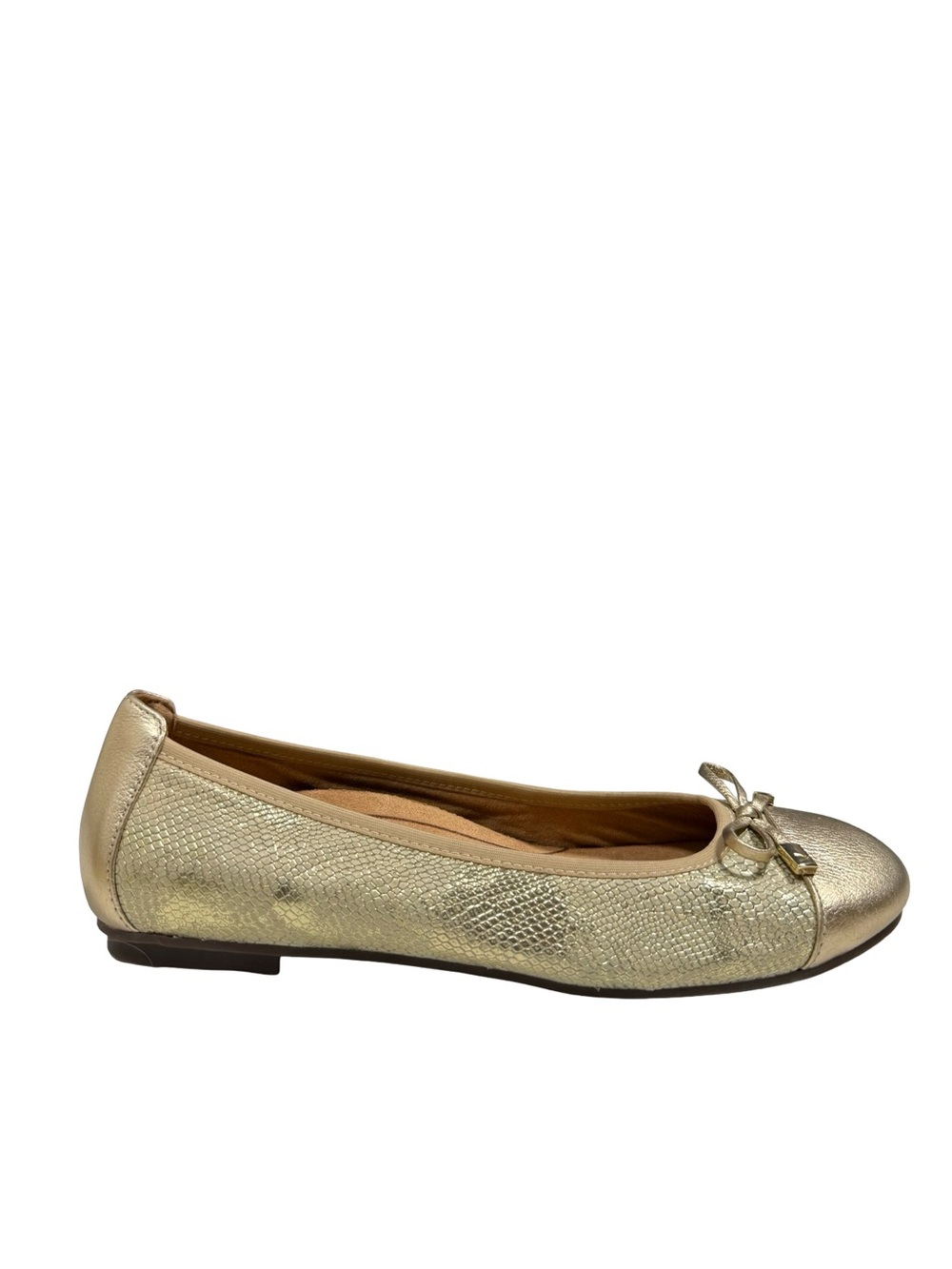 Vionic Minna Ballet Flats Gold Leather Snake Emboss Bow Comfort Orthopedic Sz 8 - Picture 5 of 11